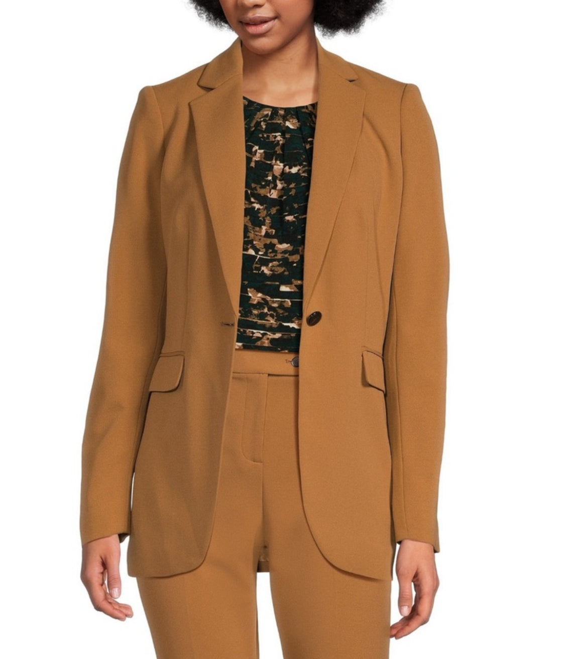 Calvin Klein Scuba Crepe Notch Lapel Long Sleeve 1-Button Blazer