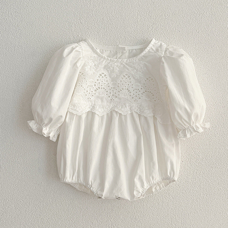 Spring/Autumn Baby Onesies And Dress For Girls With White Lace Trim – Princess Sister Matching Set-4