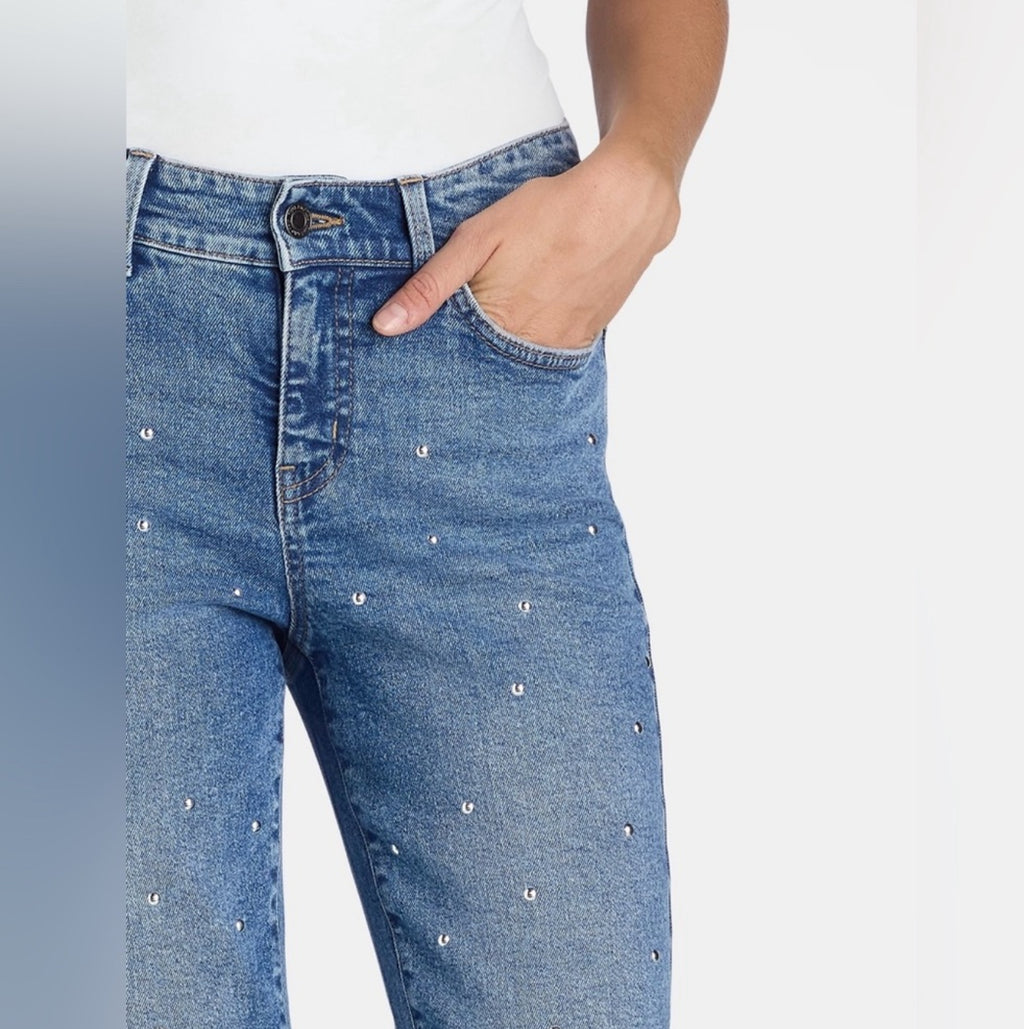 Women's Embellished Studded Front Straight Leg Jean 30" Inseam