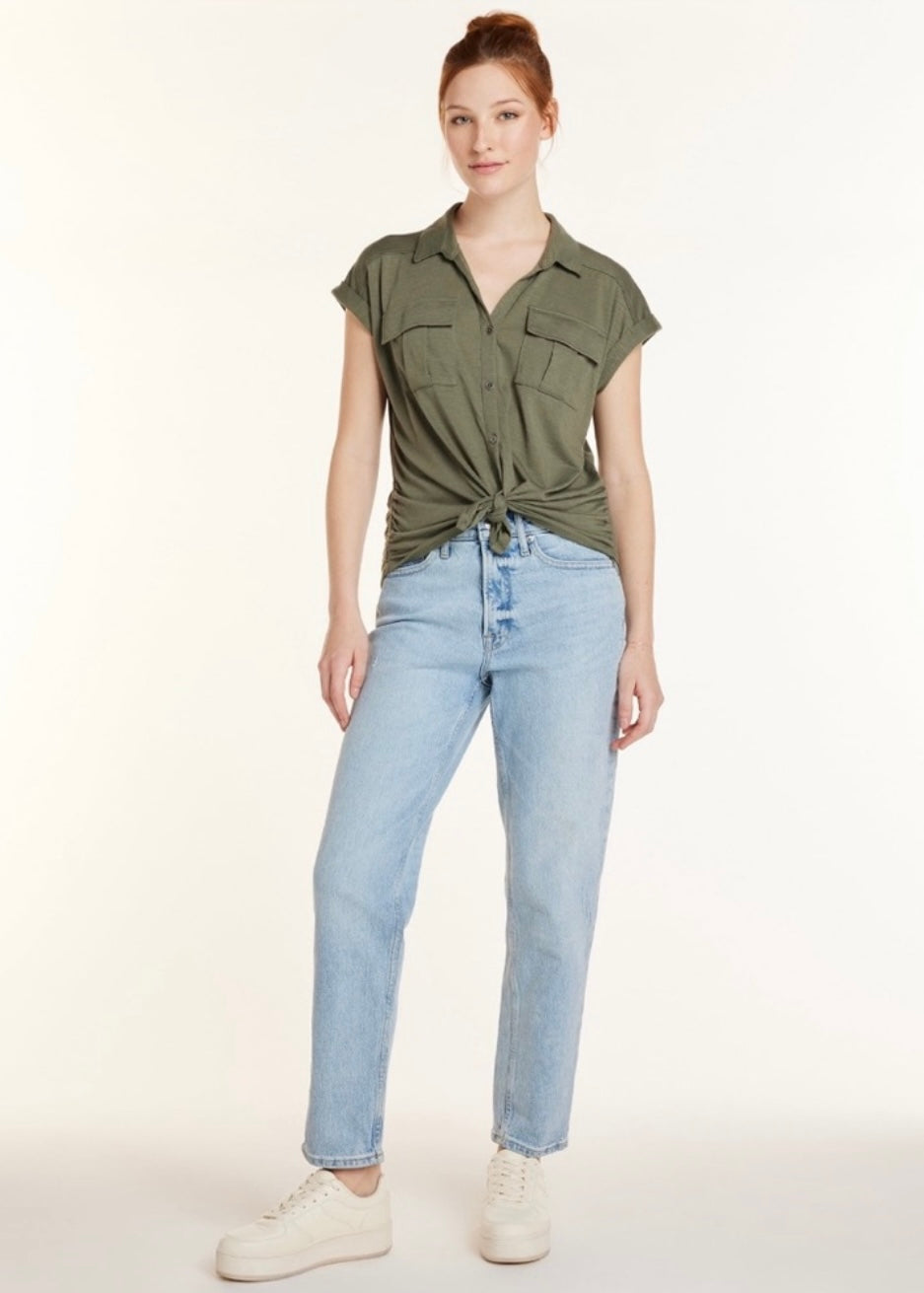Tie Front Cargo Shirt with ShortSleeves, Size: S(3-5)
