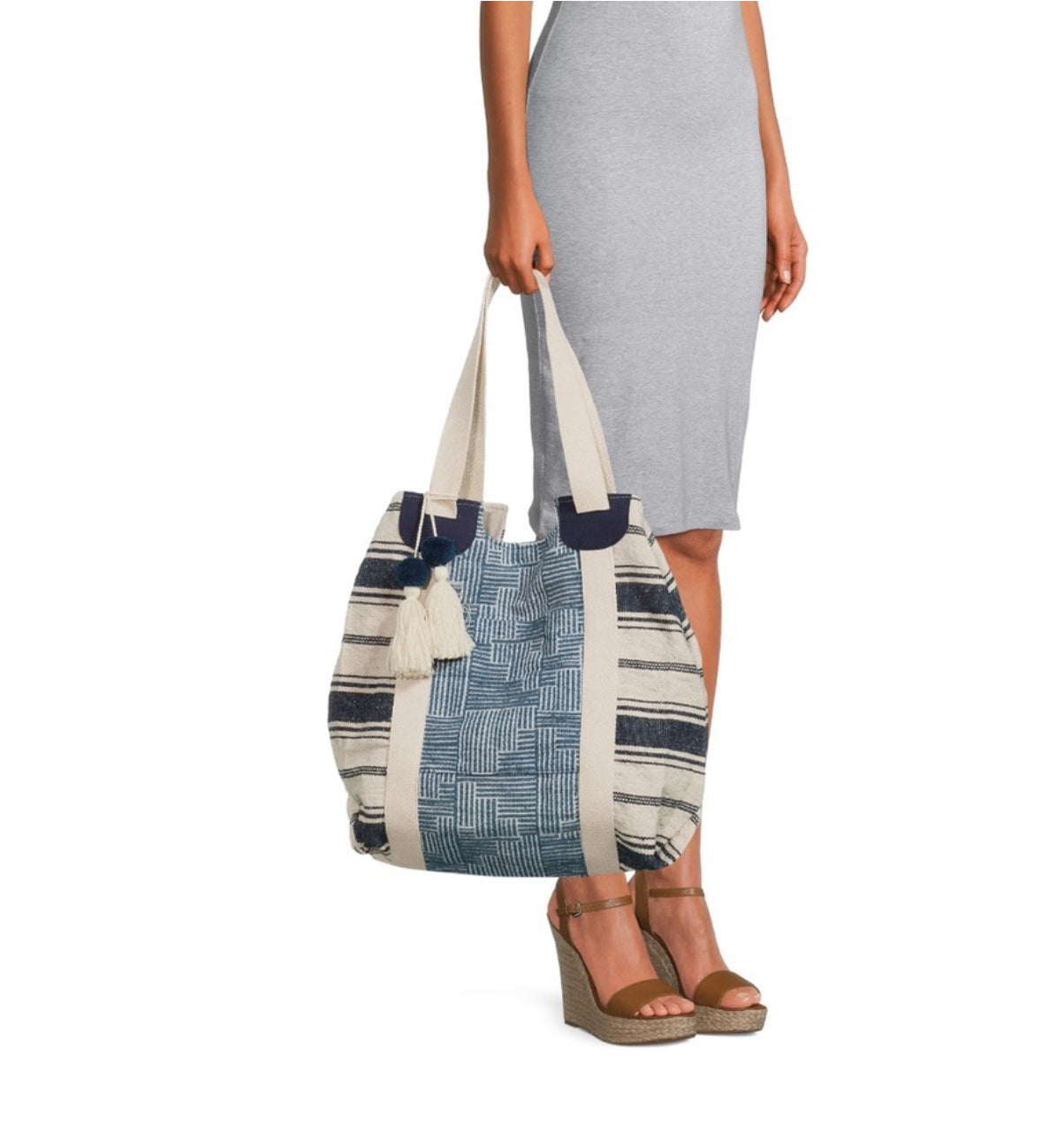Woven Tote Beach Handbag Blue