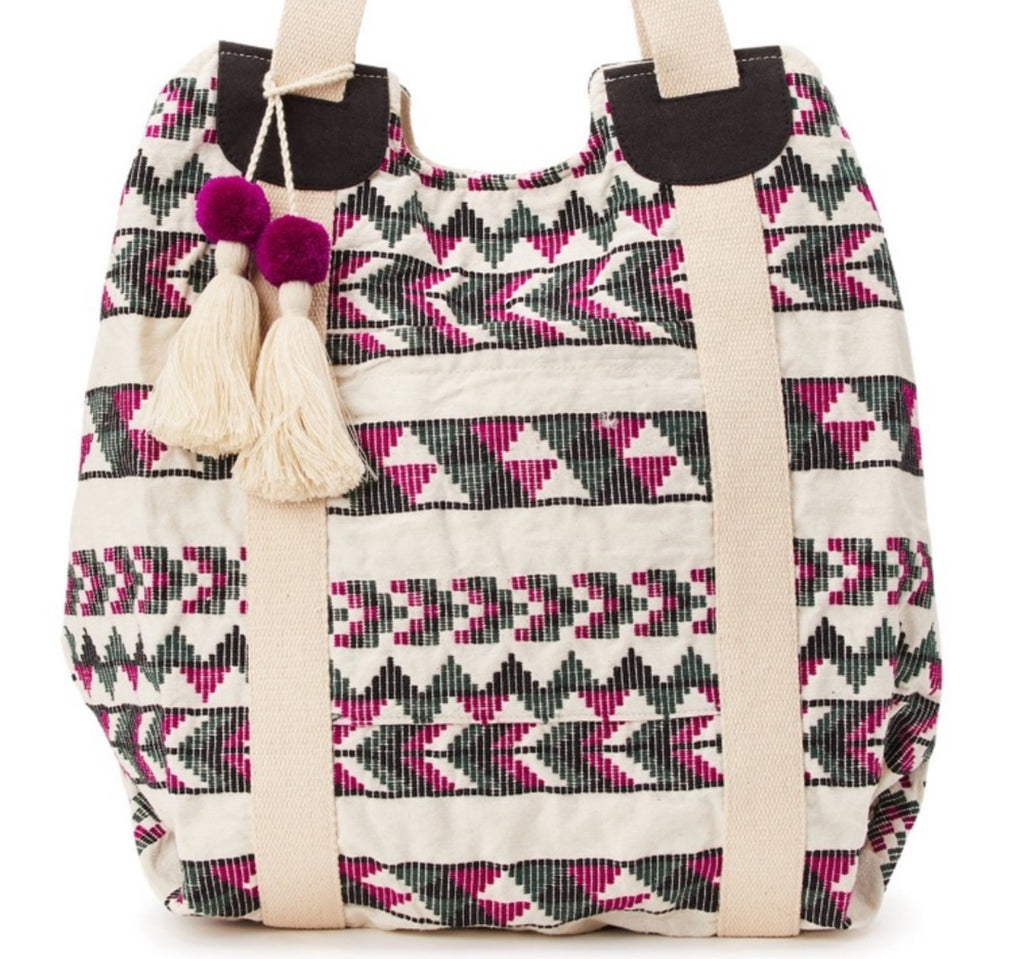 Woven Beach Tote Handbag, Purple