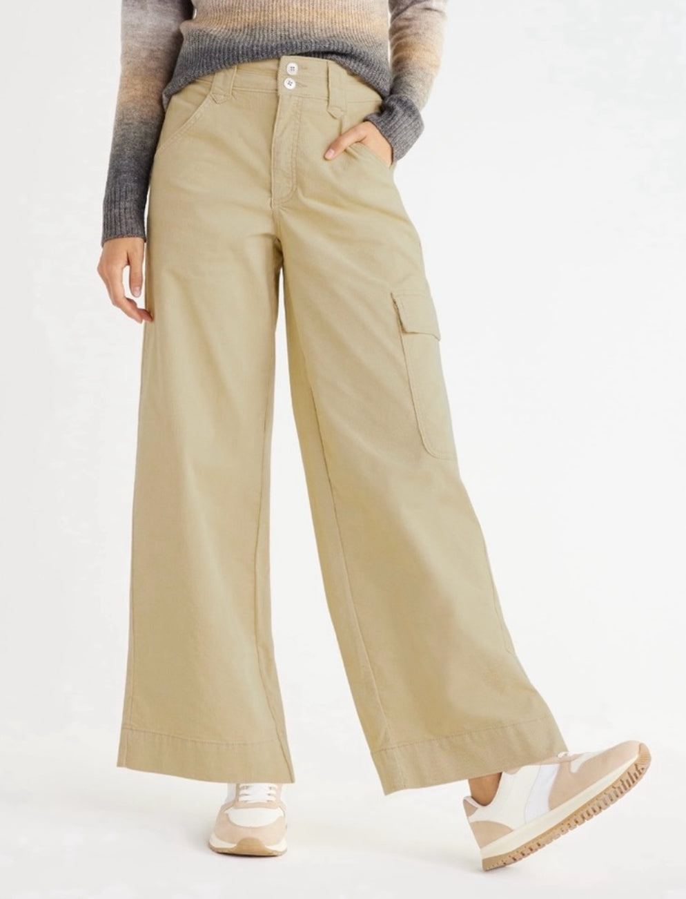 Women's Wide Leg Corduroy Cargo Pants, 30" Inseam