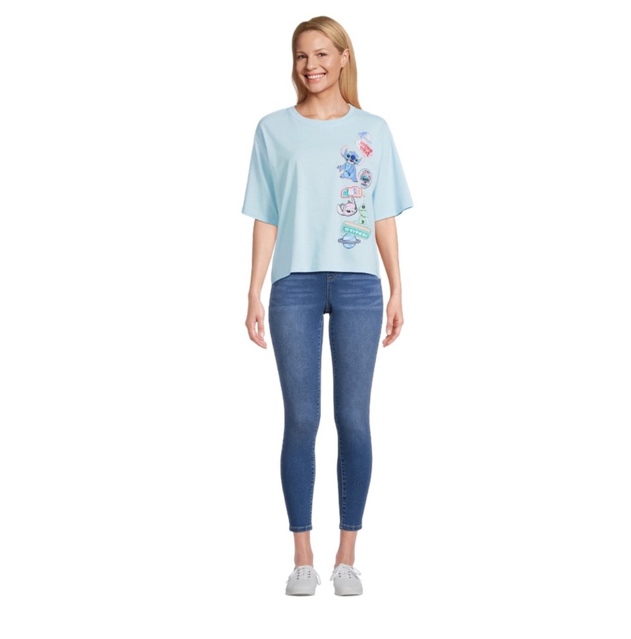 Stitch Women's Multi Patch Graphic Tee with Short Sleeves, Size: XL (15-17)
