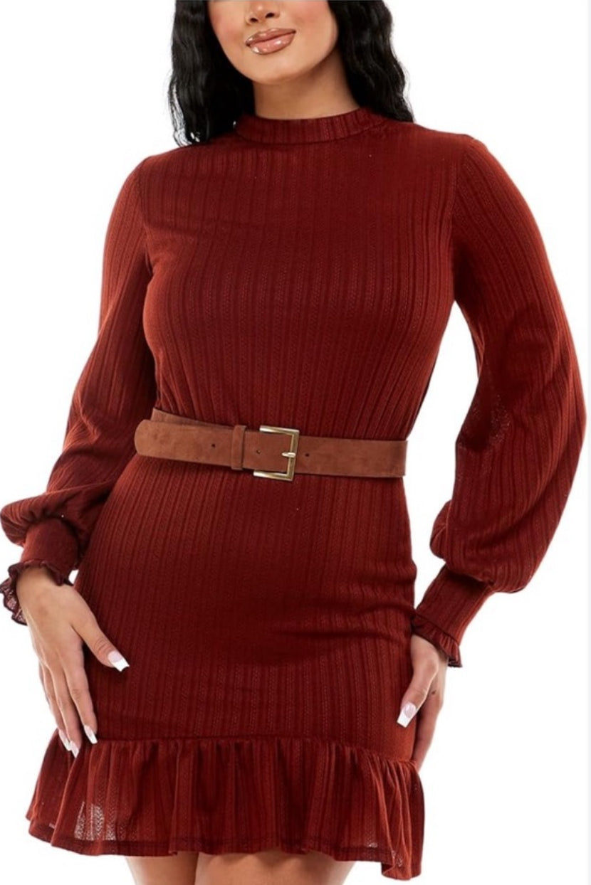 B Darlin Womens Brown Stretch Belted Ribbed Keyhole Button Closure