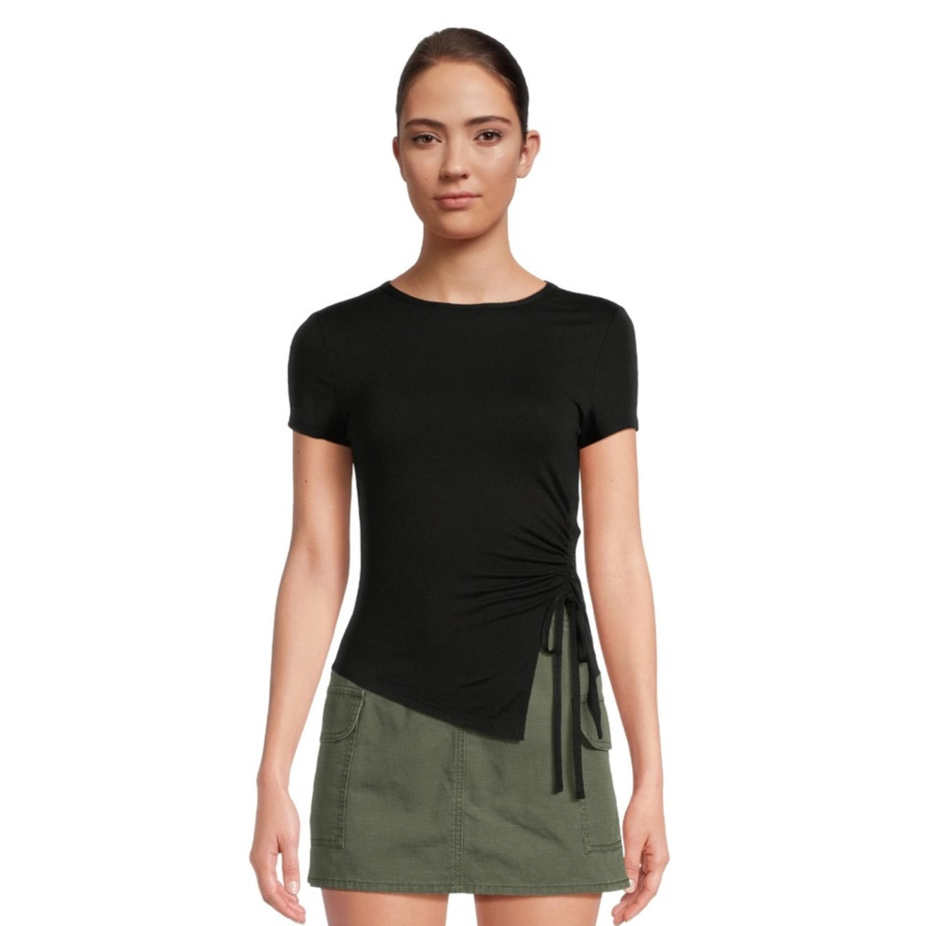 Asymmetric Hem Tee with Short Sleeves