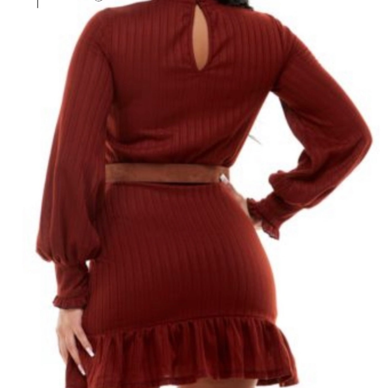 B Darlin Womens Brown Stretch Belted Ribbed Keyhole Button Closure