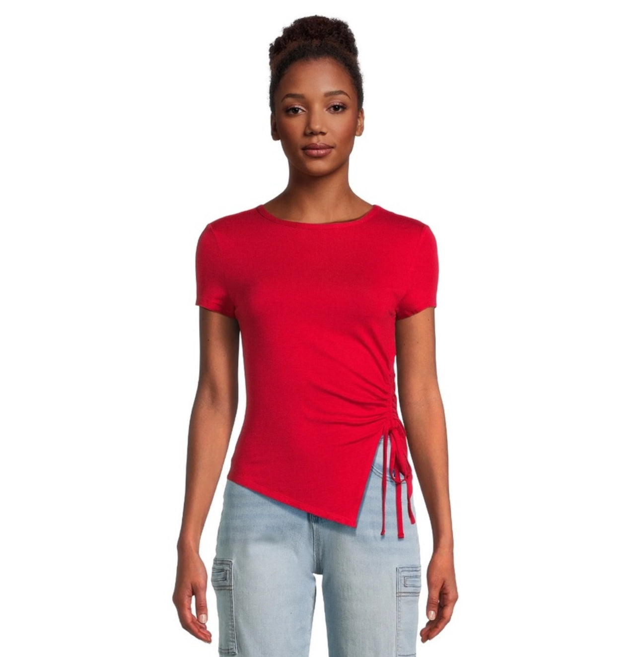 Asymmetric Hem Tee with Short Sleeves
