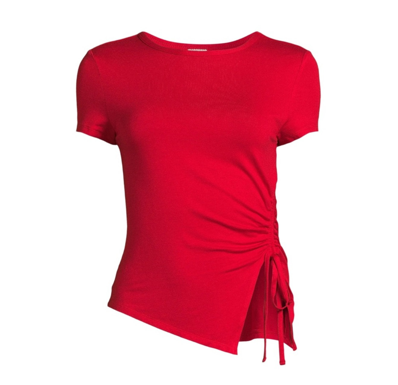 Asymmetric Hem Tee with Short Sleeves