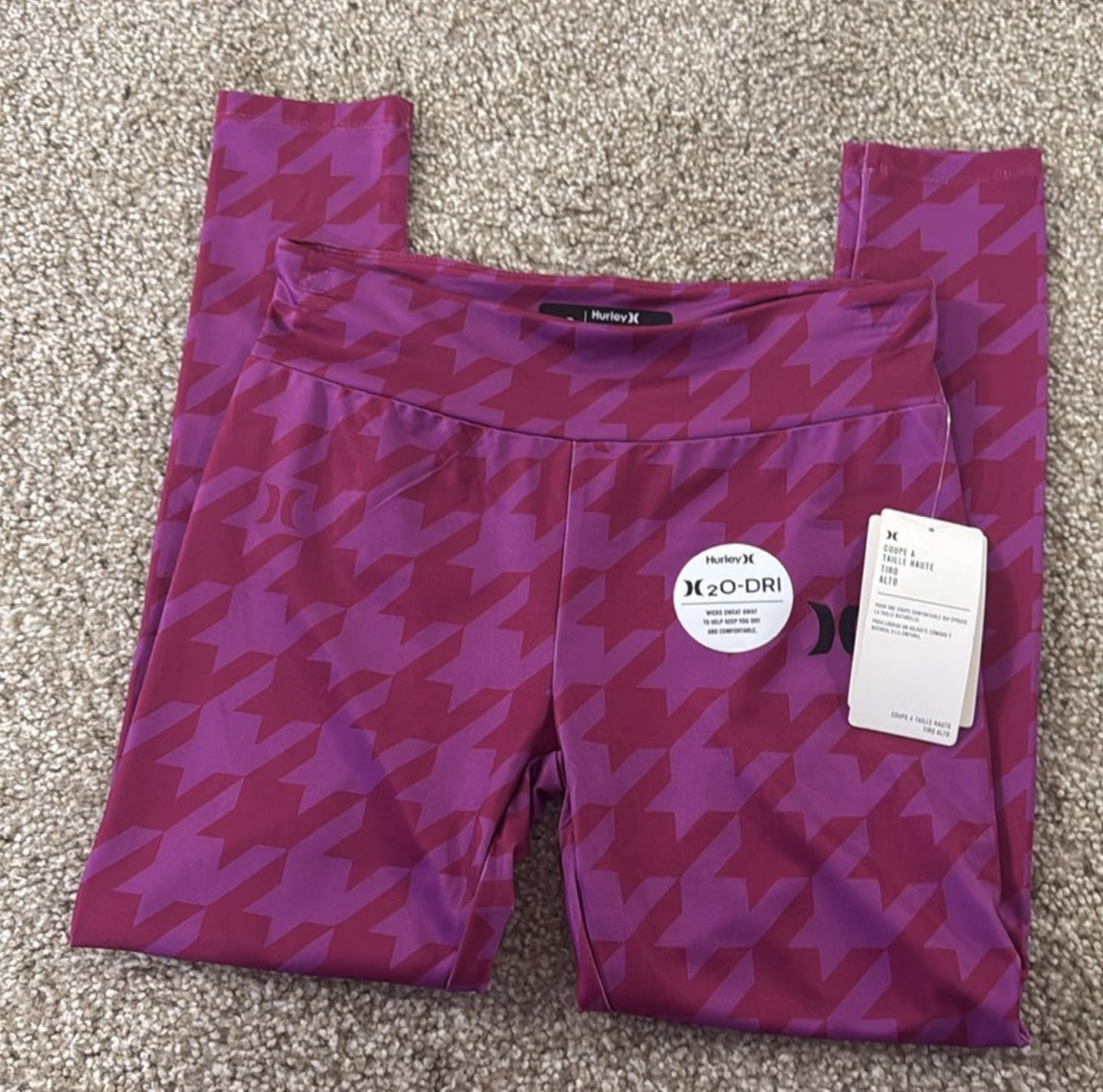 Hurley Pink HIGH RISE FIT Houndstooth Leggings size: L