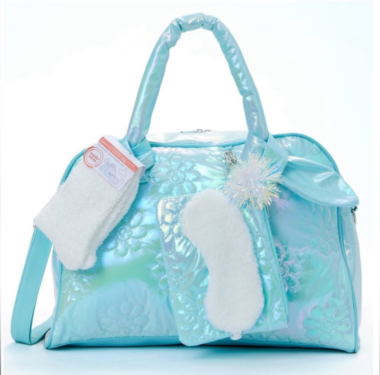Wonder Nation Girl's Iridescent Floral Weekender Duffle Handbag Set Blue