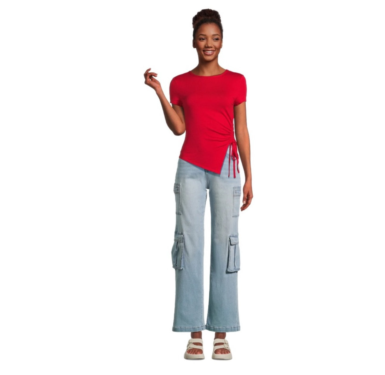 Asymmetric Hem Tee with Short Sleeves