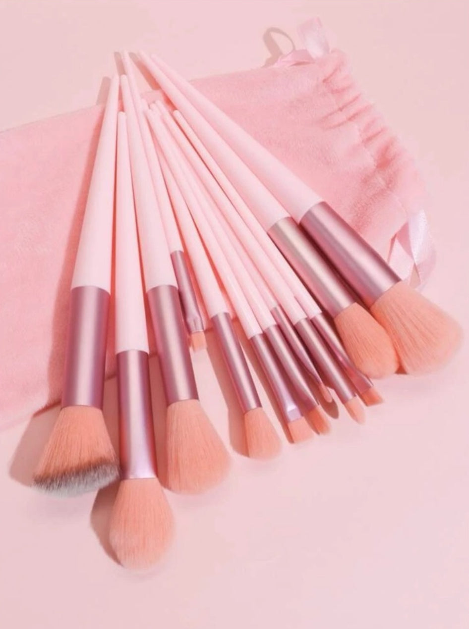 13-Piece Pink Makeup Brushes Set with Easy-to-Use