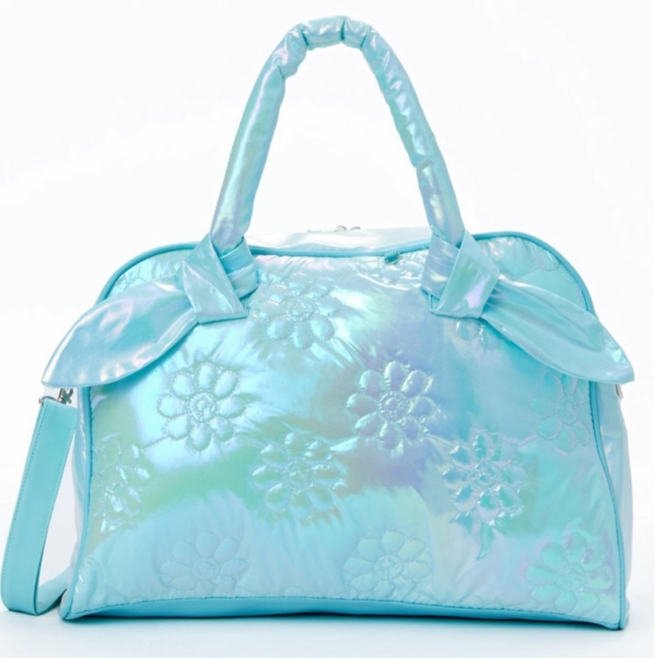 Wonder Nation Girl's Iridescent Floral Weekender Duffle Handbag Set Blue