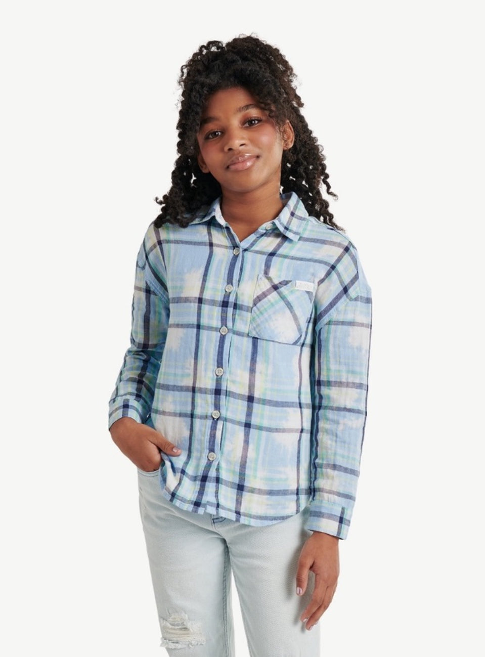Justice Girl's Long Sleeve Plaid Flannel Collared Top
