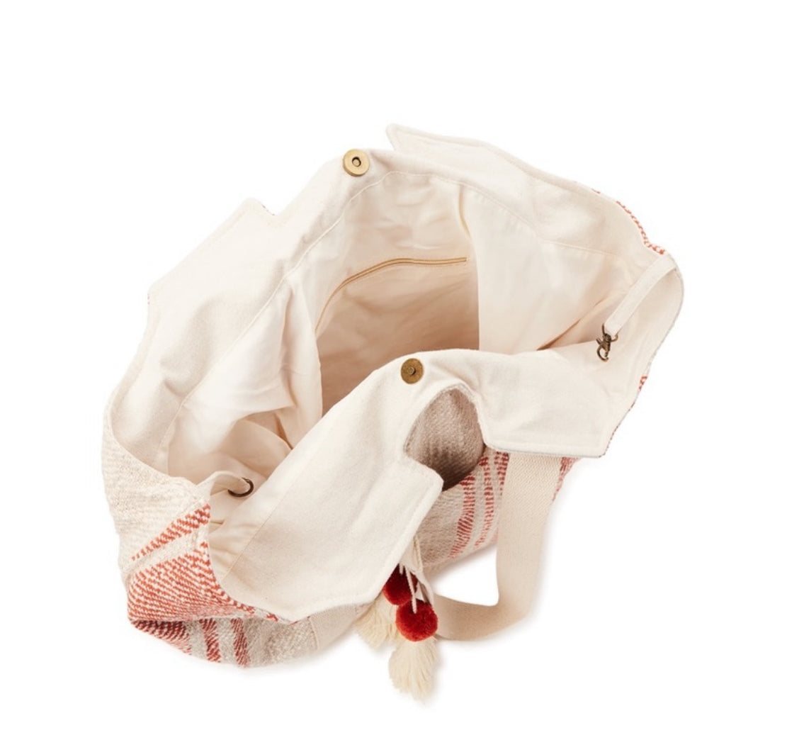 Woven Beach Tote Handbag, Cream