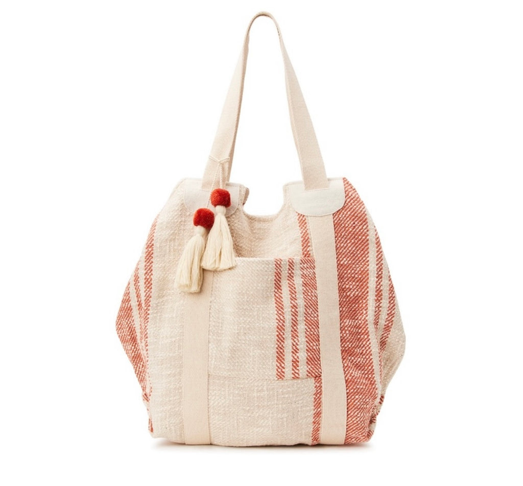 Woven Beach Tote Handbag, Cream