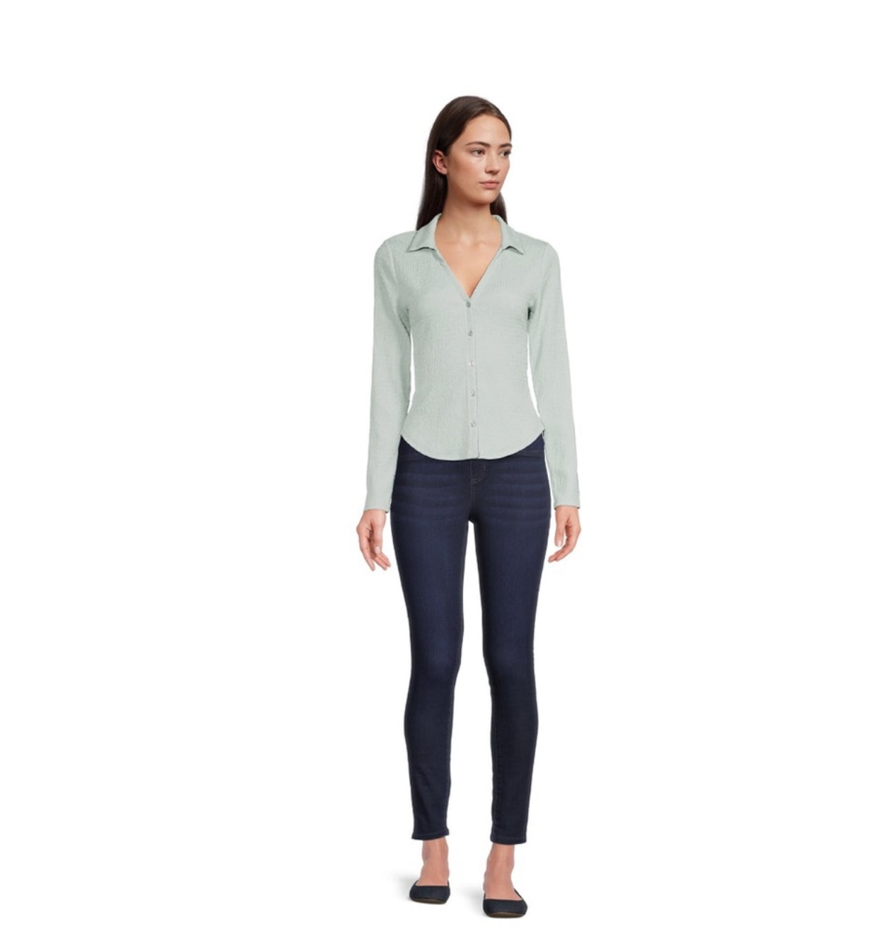 Button Front Top with Long Sleeves, Size: M(7-9)