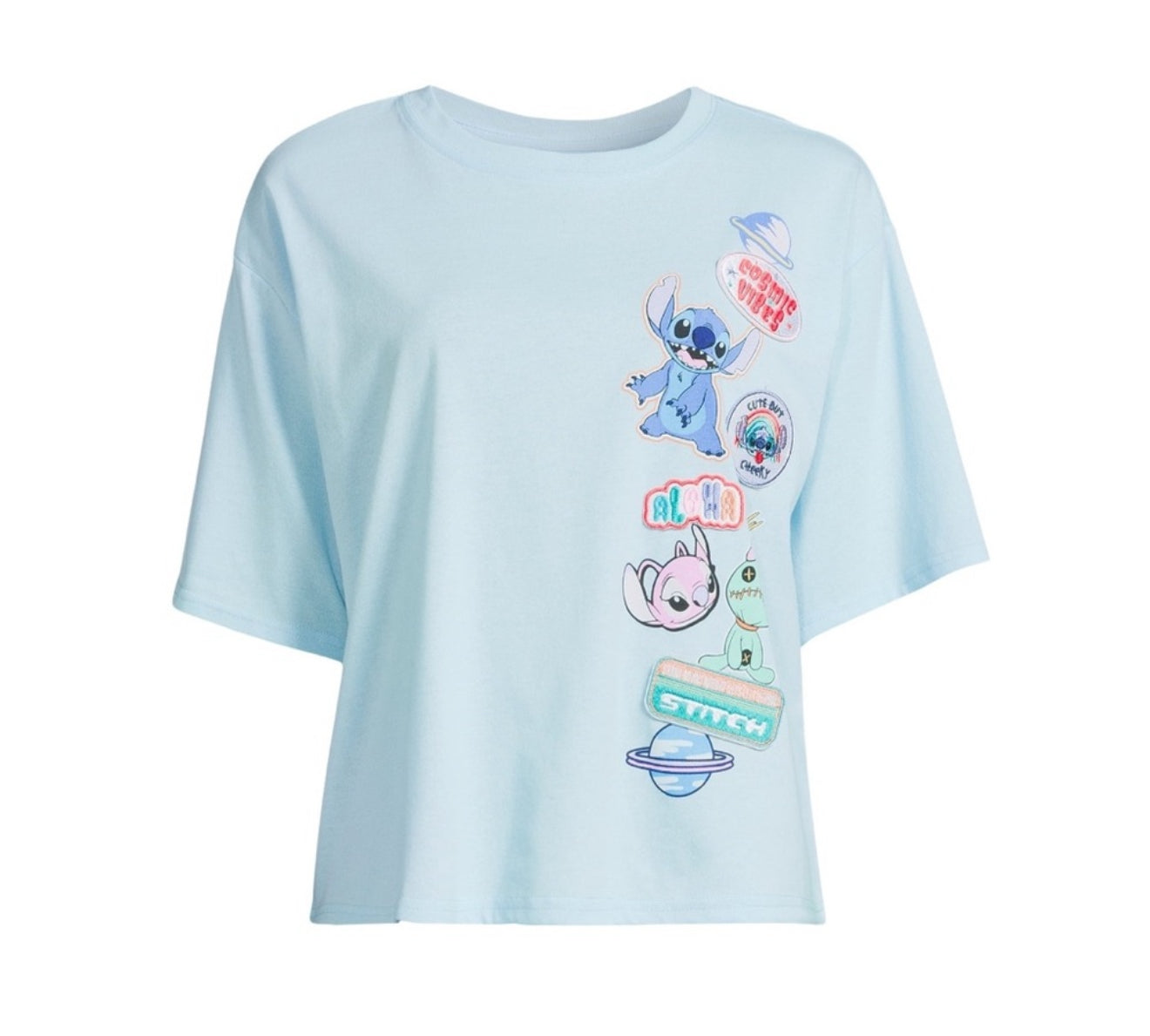 Stitch Women's Multi Patch Graphic Tee with Short Sleeves, Size: XL (15-17)
