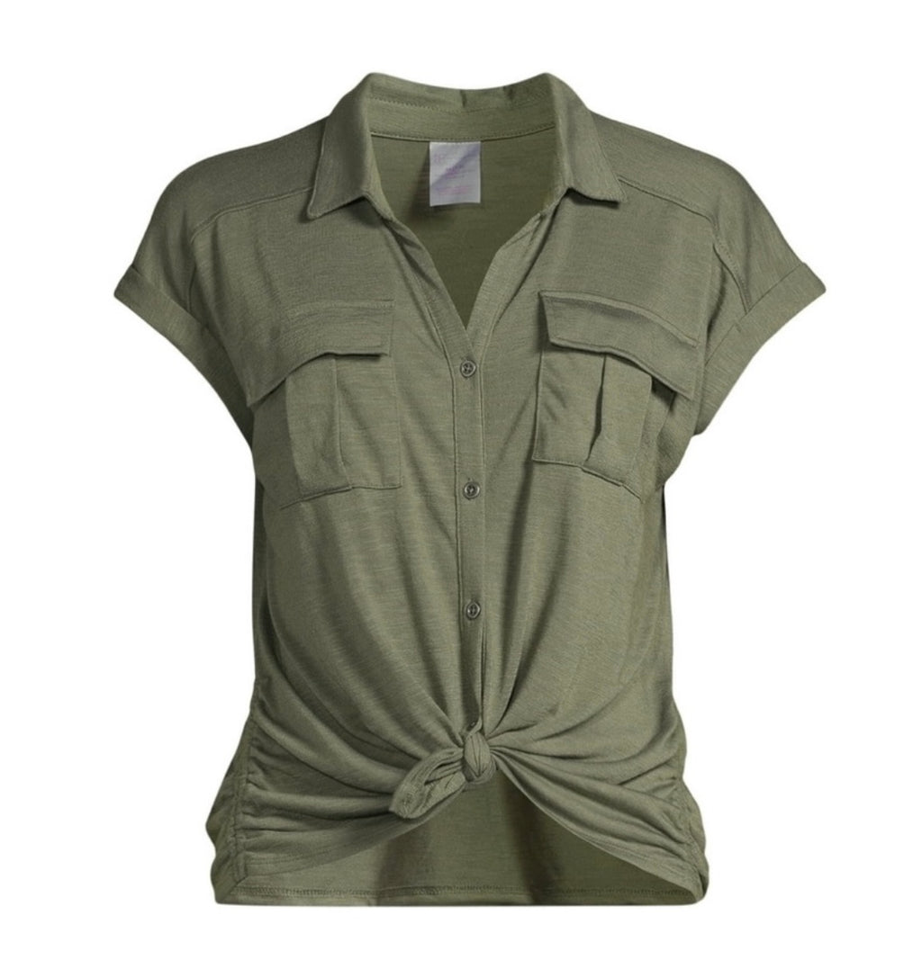 Tie Front Cargo Shirt with ShortSleeves, Size: S(3-5)