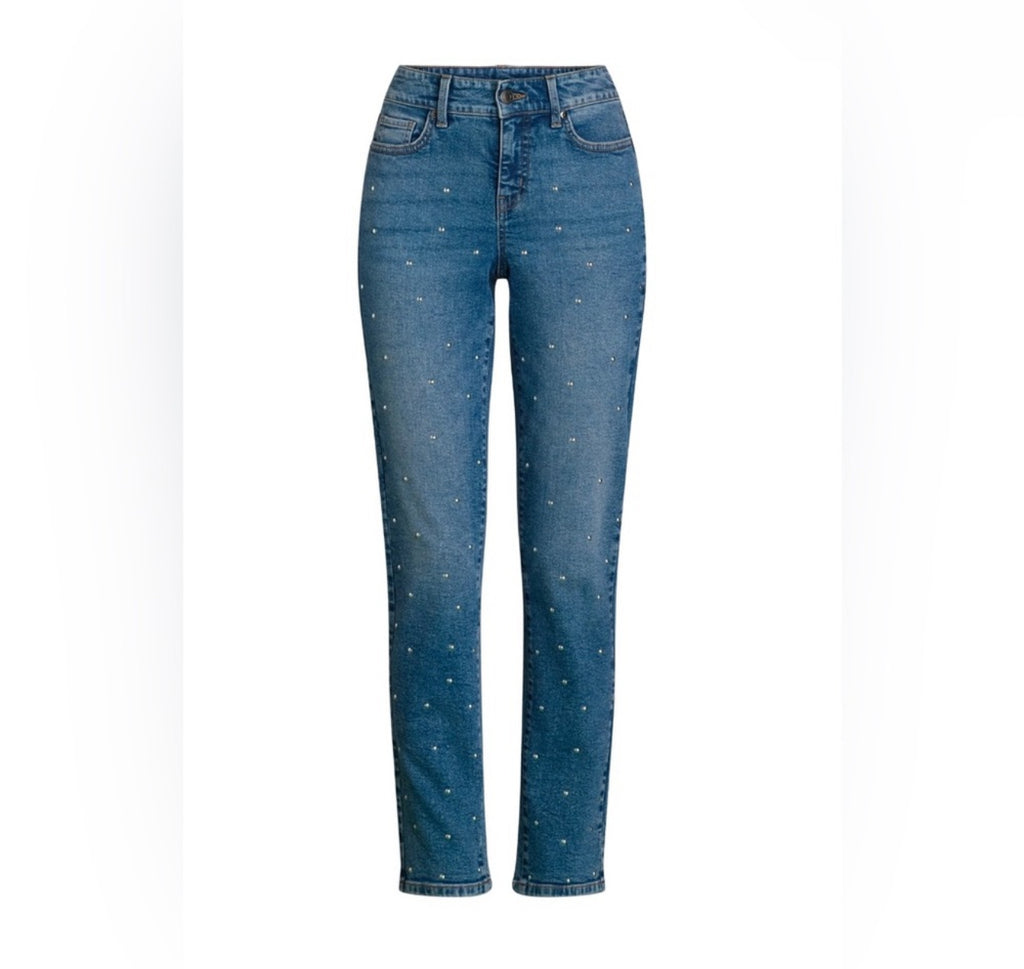 Women's Embellished Studded Front Straight Leg Jean 30" Inseam