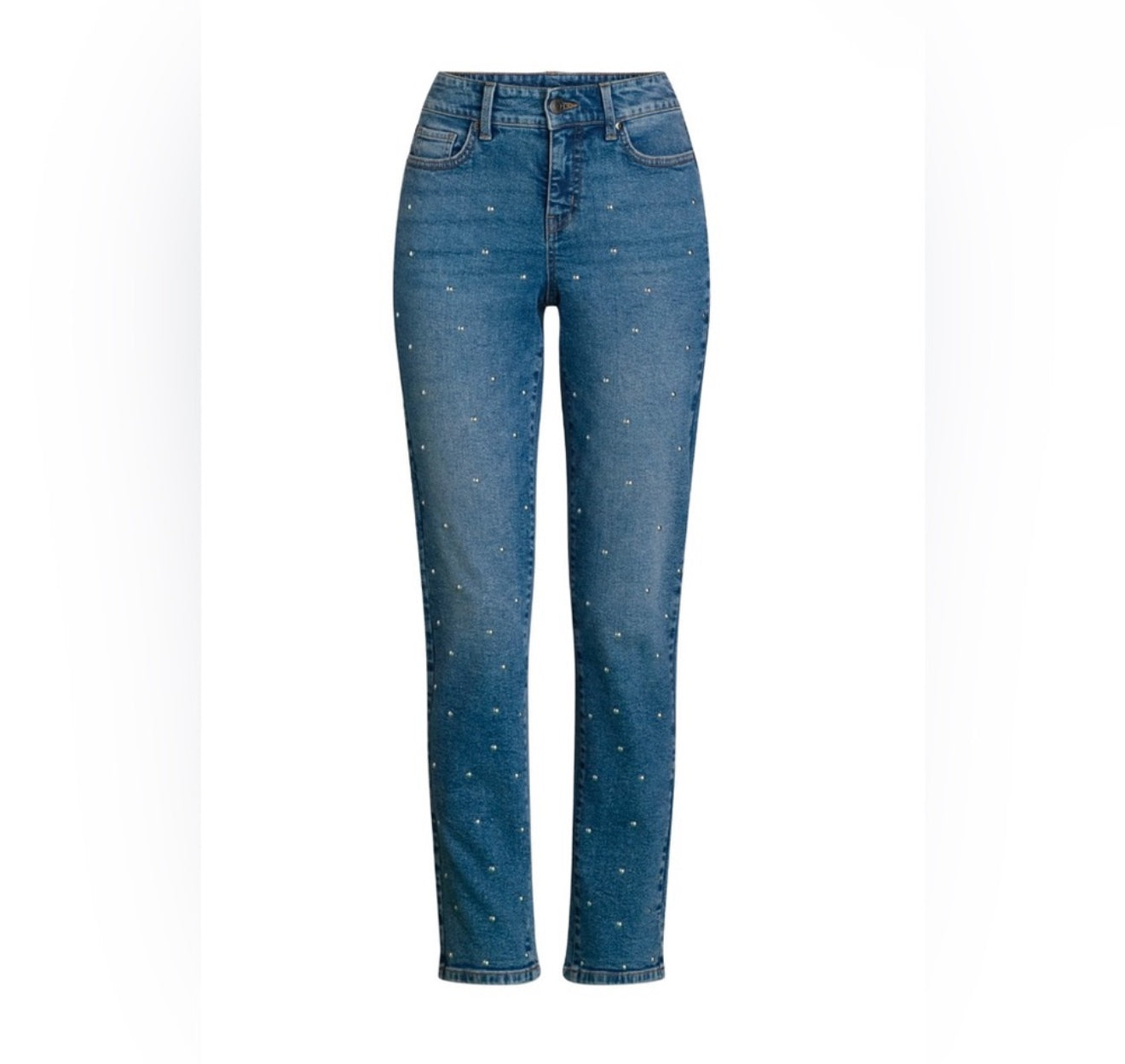 Women's Embellished Studded Front Straight Leg Jean 30" Inseam
