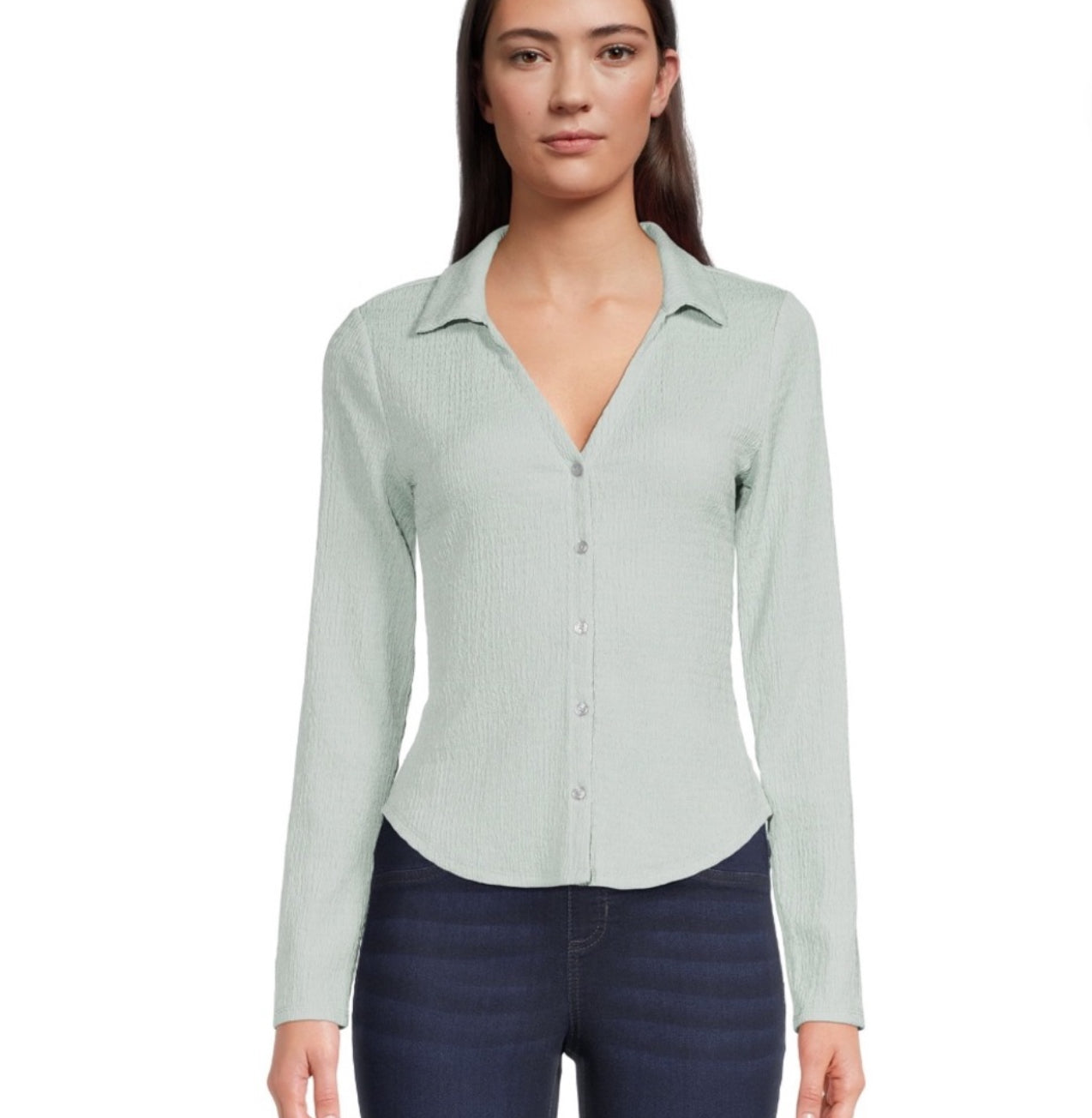 Button Front Top with Long Sleeves, Size: M(7-9)