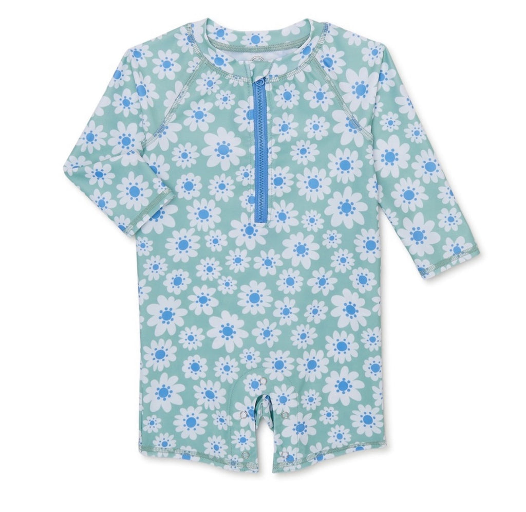Baby Girl Print Rashguard Swimsuit, 1-Piece