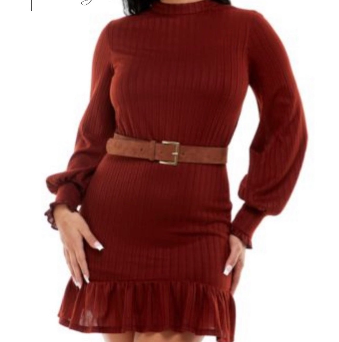 B Darlin Womens Brown Stretch Belted Ribbed Keyhole Button Closure