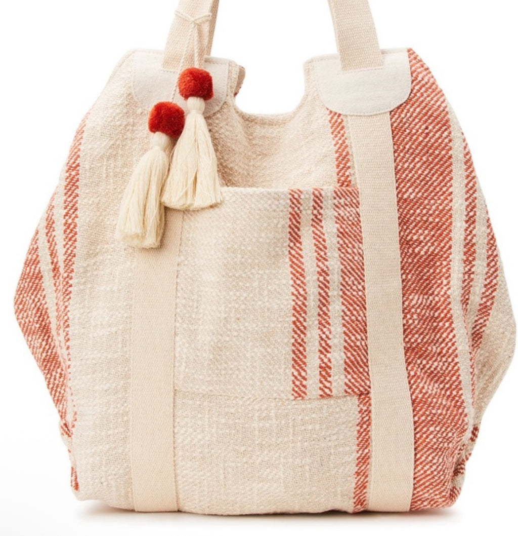 Woven Beach Tote Handbag, Cream