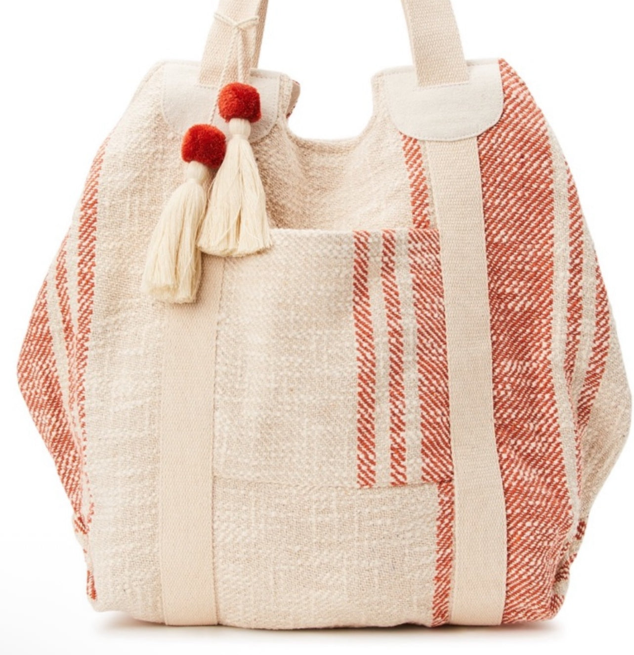 Woven Beach Tote Handbag, Cream