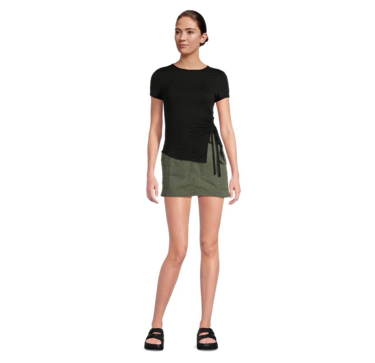 Asymmetric Hem Tee with Short Sleeves
