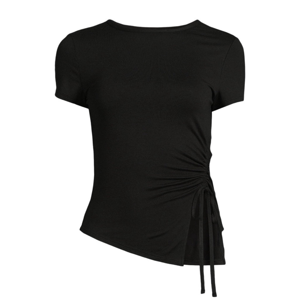 Asymmetric Hem Tee with Short Sleeves