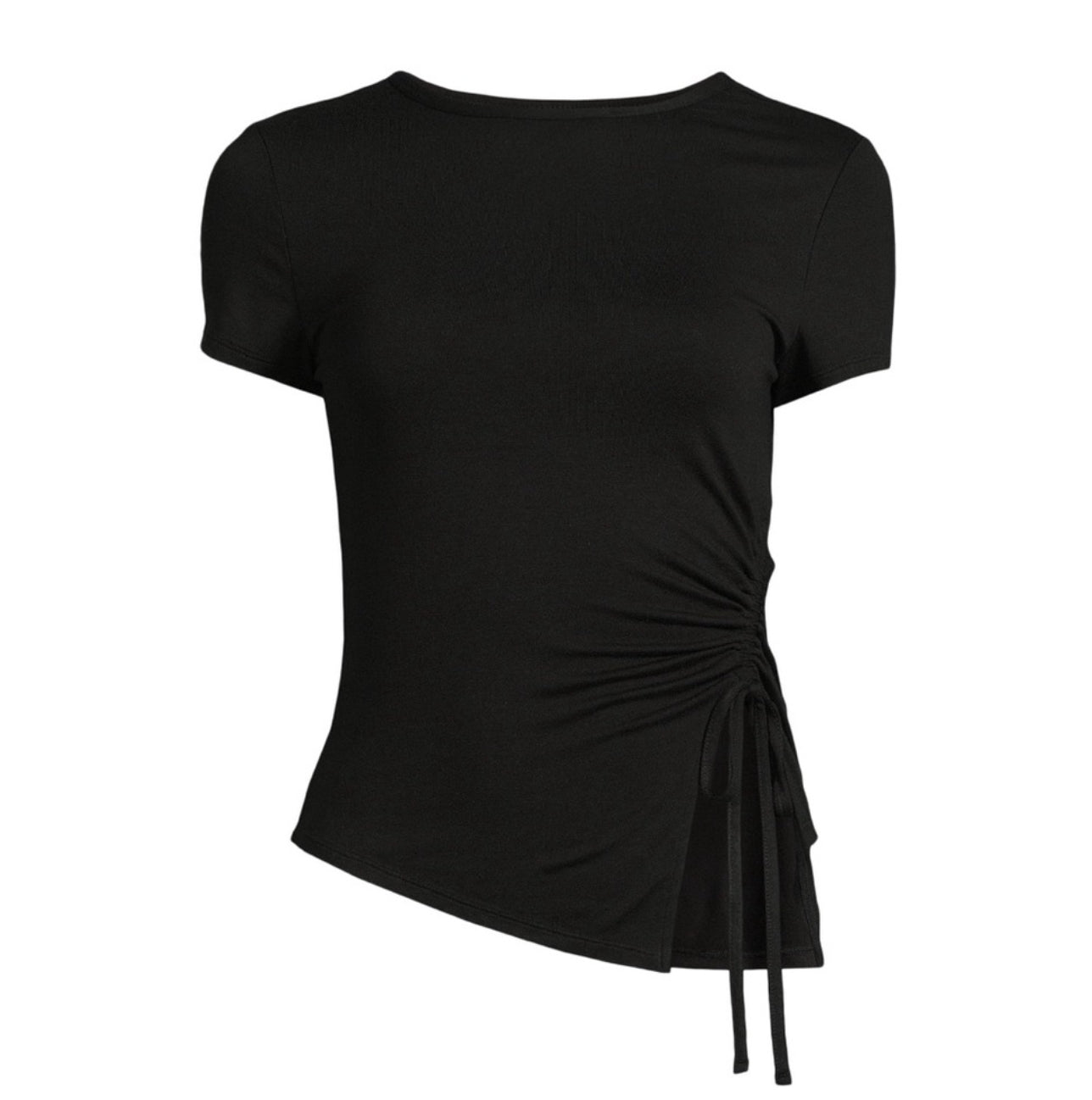 Asymmetric Hem Tee with Short Sleeves