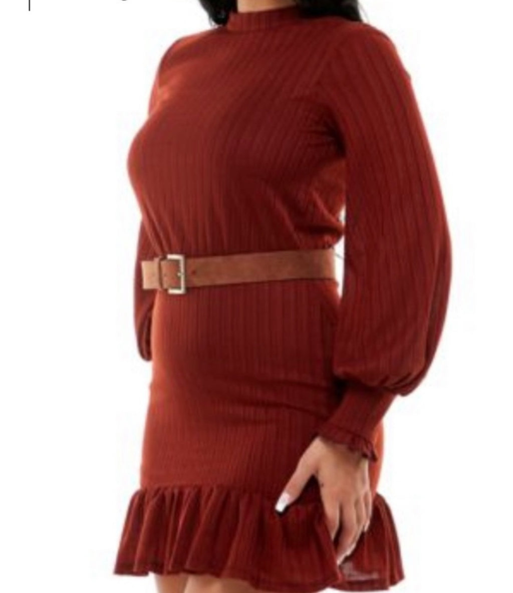 B Darlin Womens Brown Stretch Belted Ribbed Keyhole Button Closure