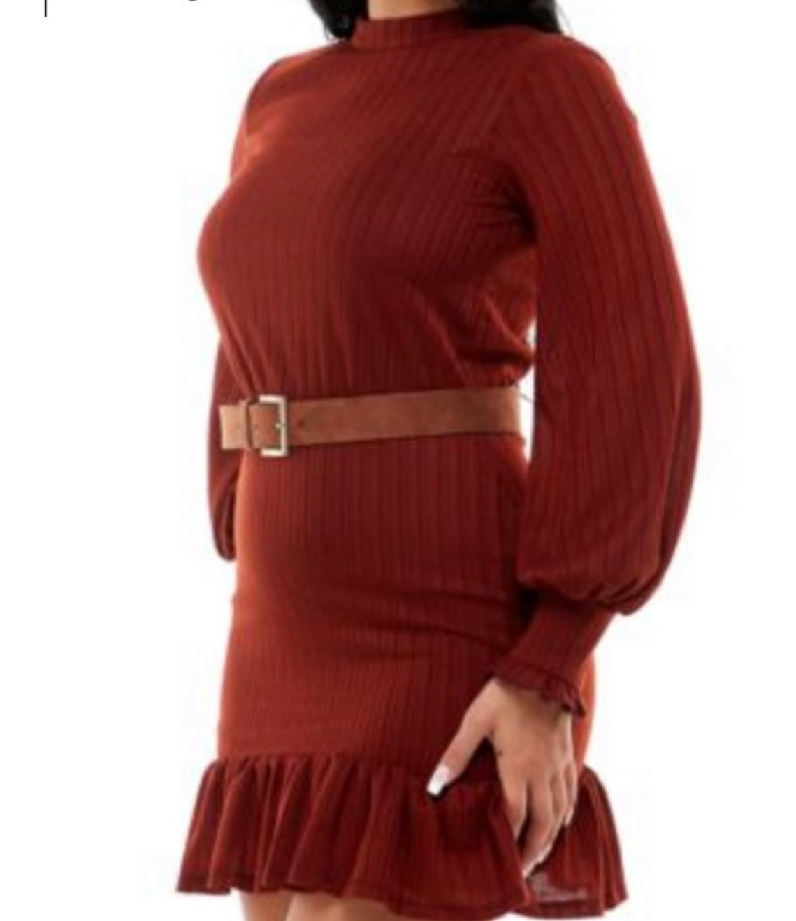 B Darlin Womens Brown Stretch Belted Ribbed Keyhole Button Closure