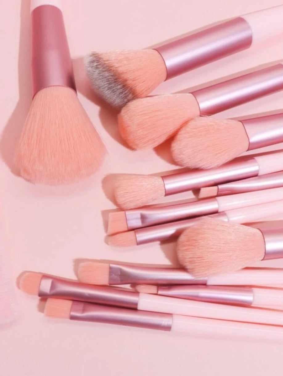 13-Piece Pink Makeup Brushes Set with Easy-to-Use