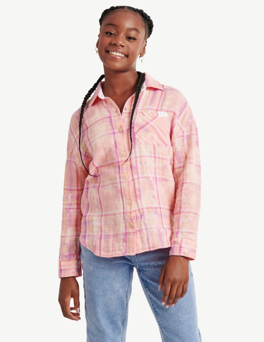 Justice Girl's Long Sleeve Plaid Flannel Collared Top