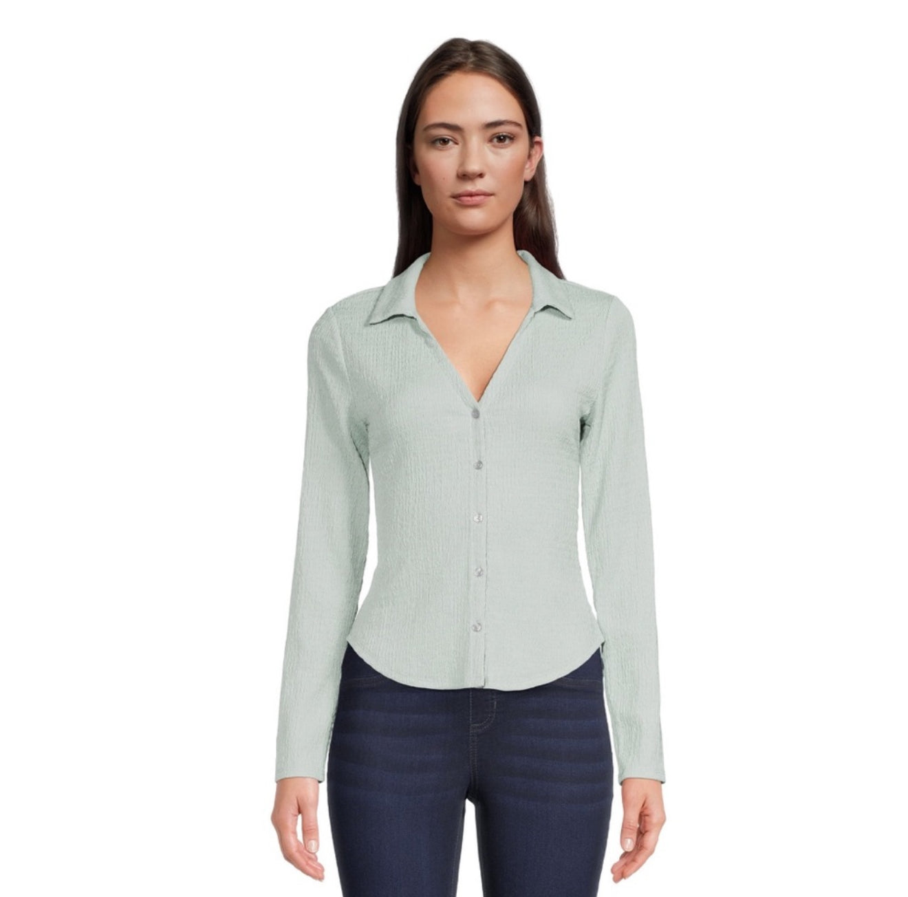 Button Front Top with Long Sleeves, Size: M(7-9)