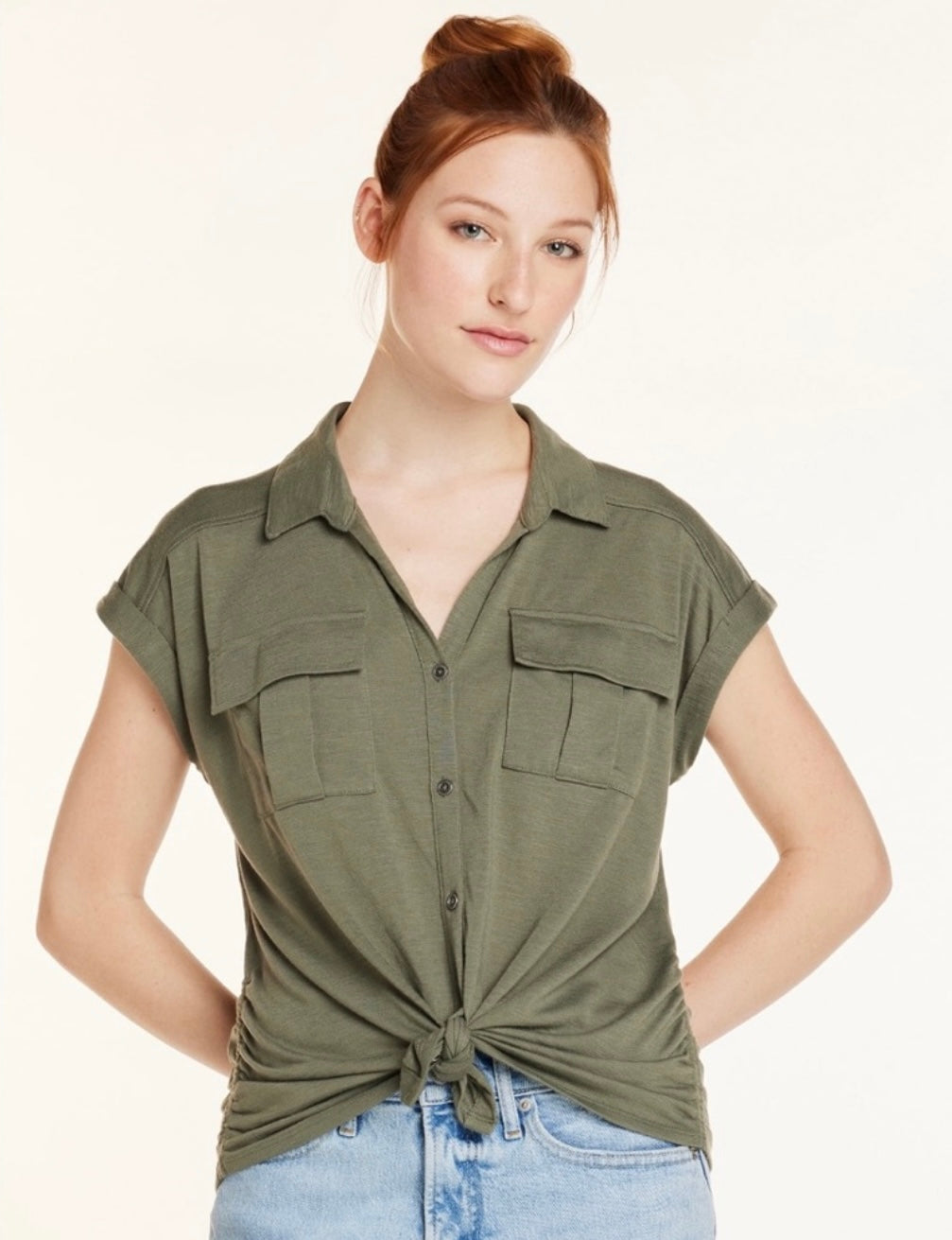 Tie Front Cargo Shirt with ShortSleeves, Size: S(3-5)