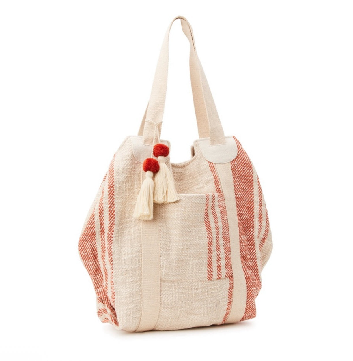 Woven Beach Tote Handbag, Cream