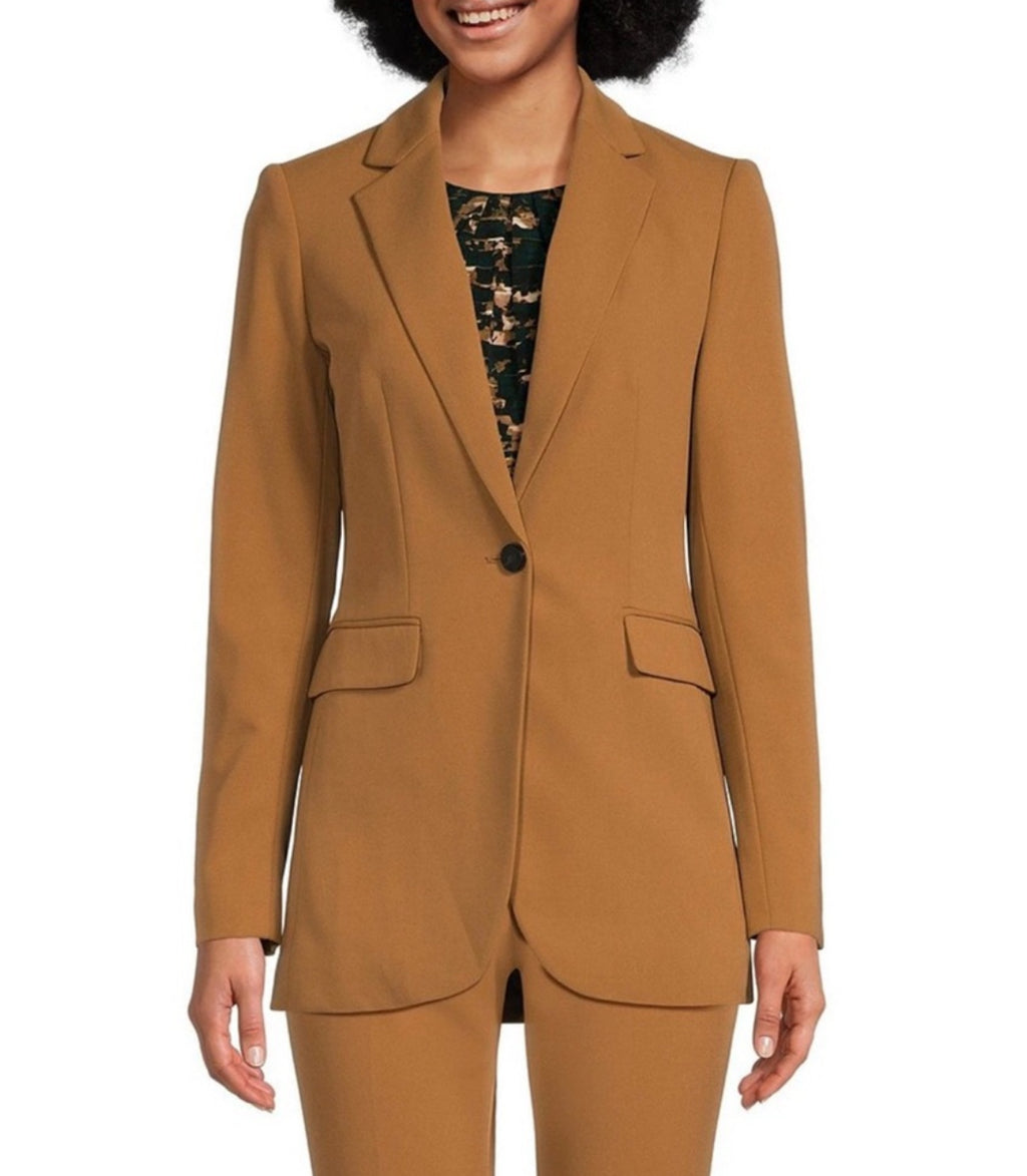 Calvin Klein Scuba Crepe Notch Lapel Long Sleeve 1-Button Blazer