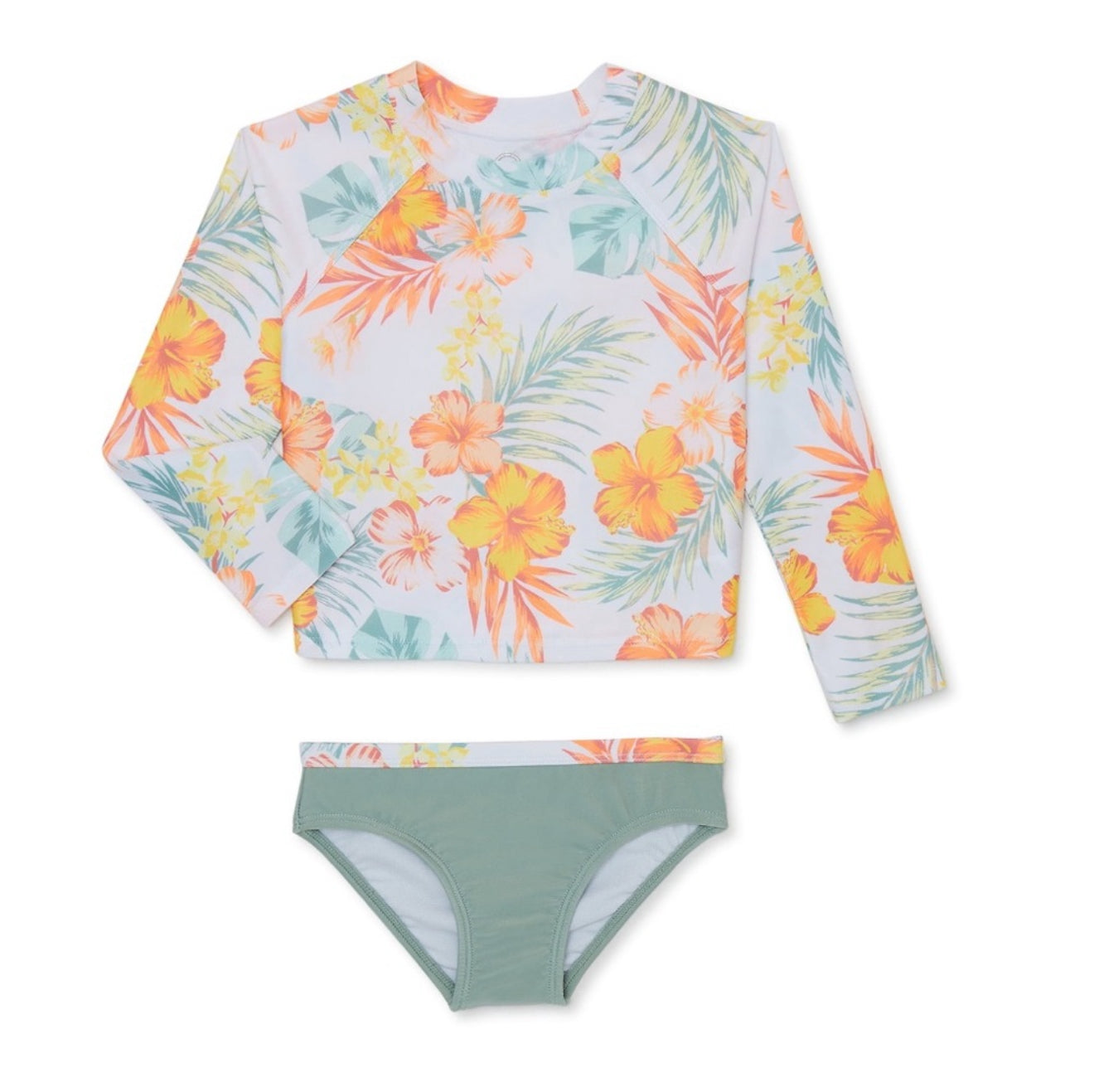 Wonder Nation Baby and Toddler Girl Rashguard Swimsuit, 2-Piece, Size:2T
