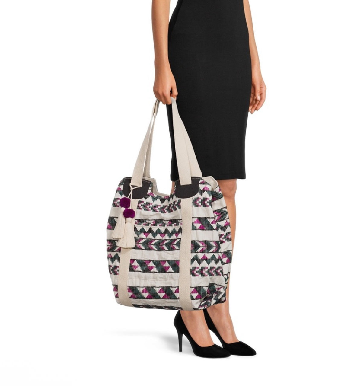 Woven Beach Tote Handbag, Purple