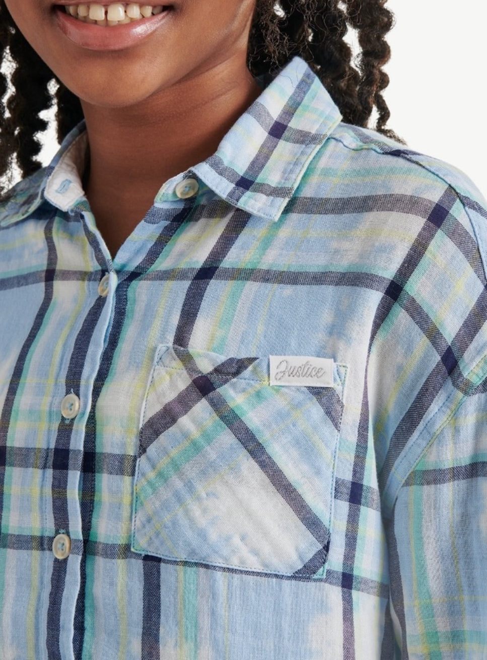 Justice Girl's Long Sleeve Plaid Flannel Collared Top