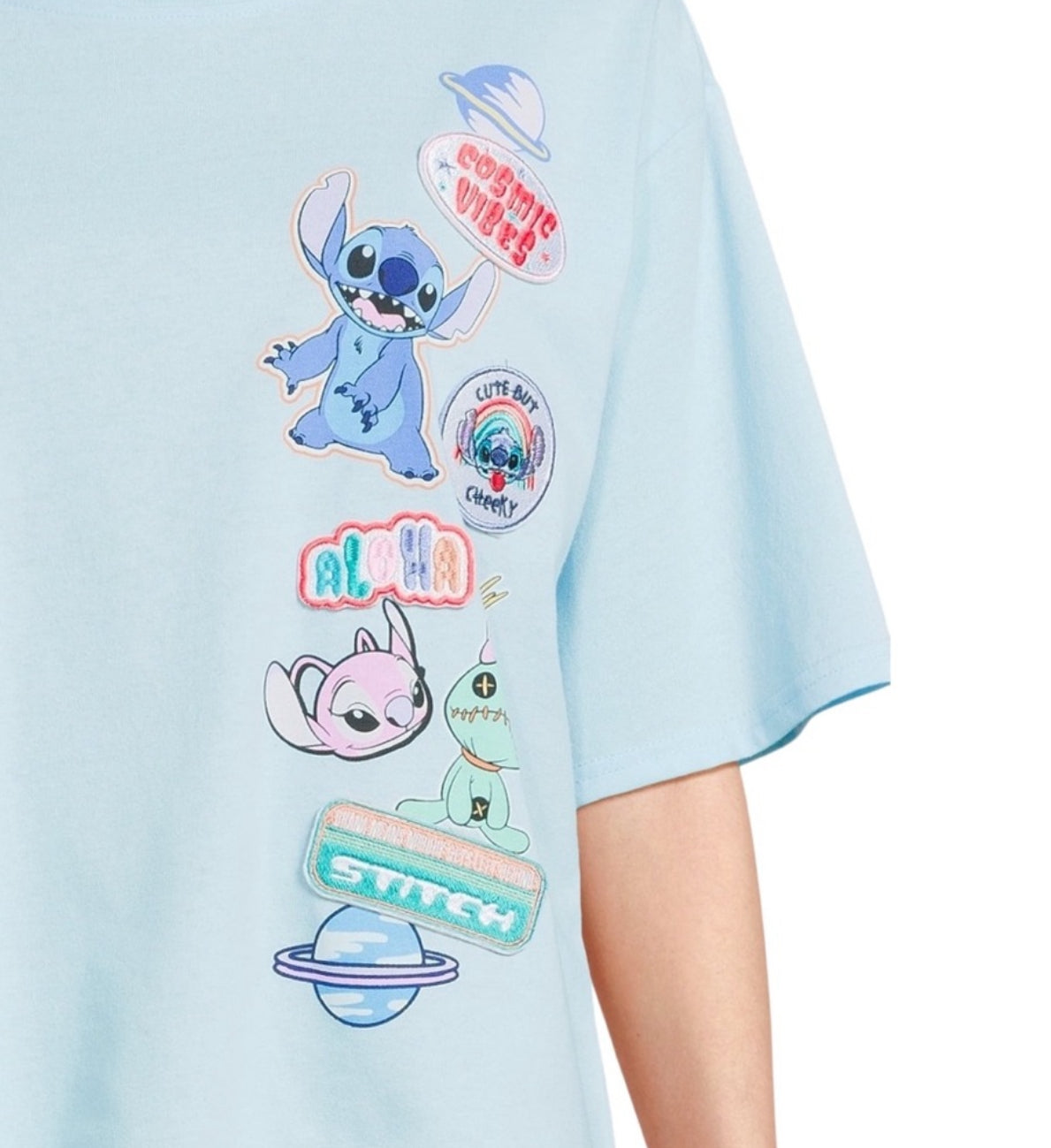 Stitch Women's Multi Patch Graphic Tee with Short Sleeves, Size: XL (15-17)