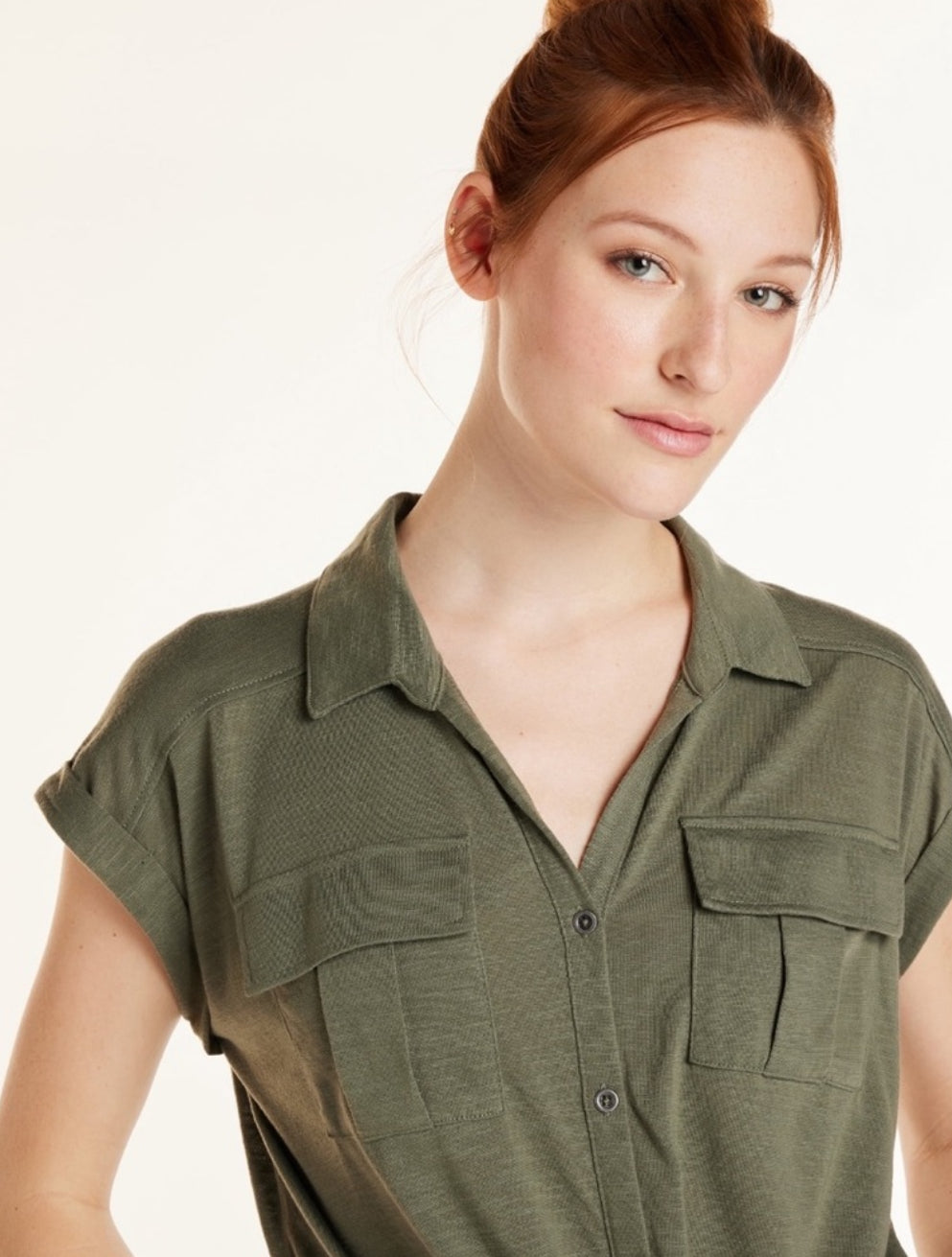 Tie Front Cargo Shirt with ShortSleeves, Size: S(3-5)