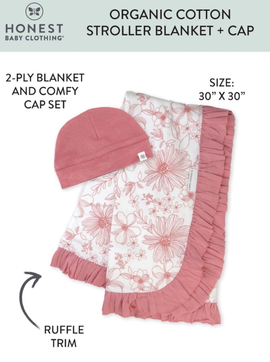 Baby Clothing Boy/Girl Stroller Blanket and Beanie Hat Gift Set