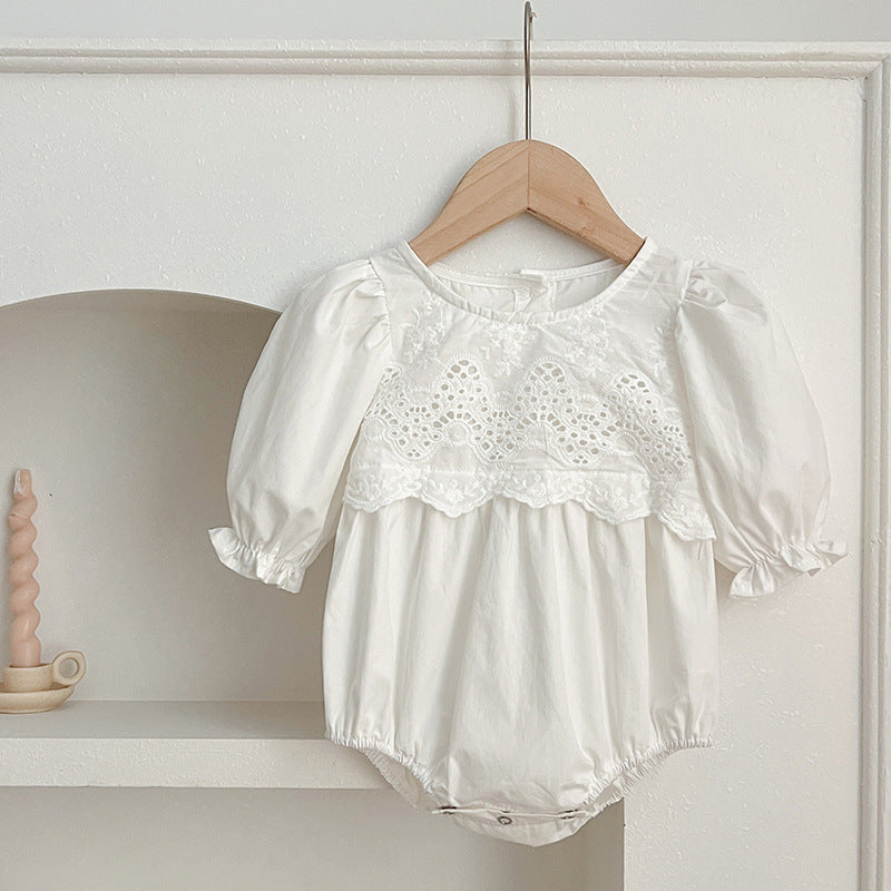 Spring/Autumn Baby Onesies And Dress For Girls With White Lace Trim – Princess Sister Matching Set-2