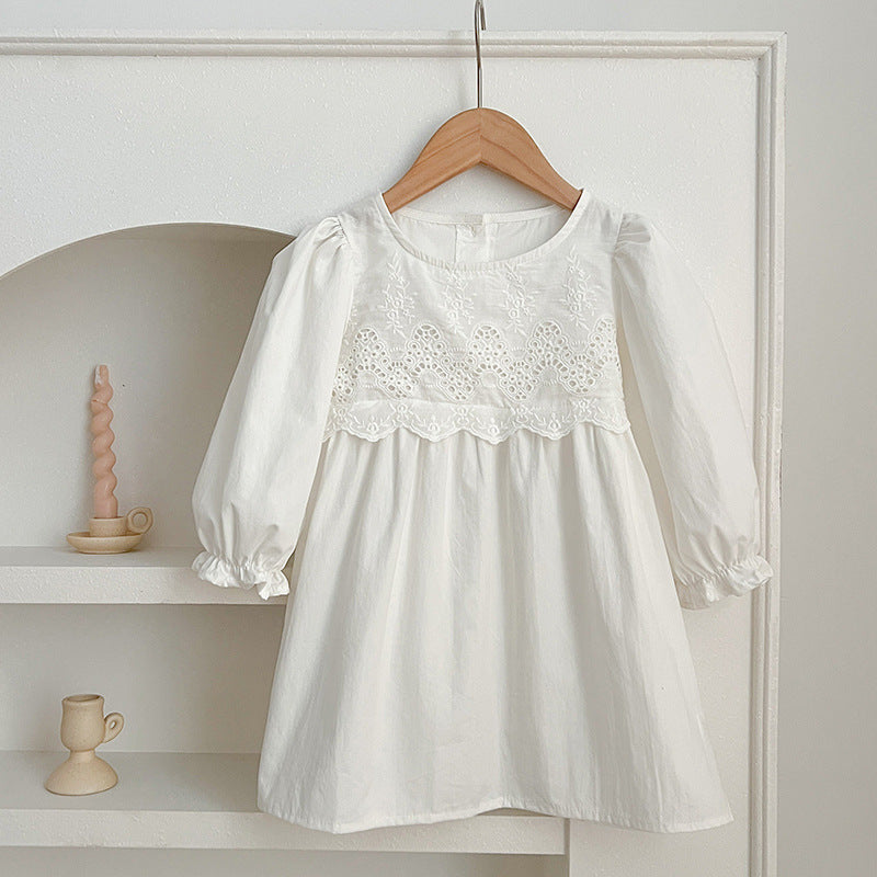Spring/Autumn Baby Onesies And Dress For Girls With White Lace Trim – Princess Sister Matching Set-3